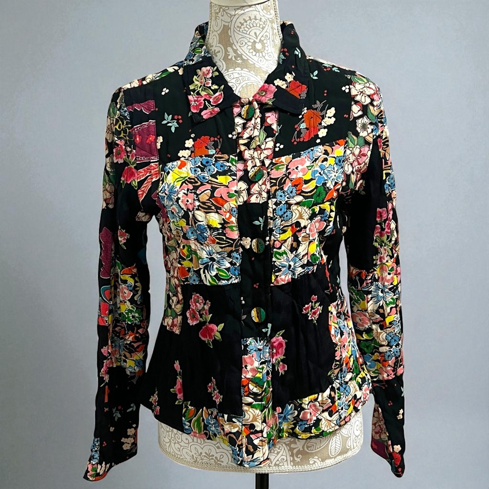 Mohito Women’s Vintage Inspired Patchwork Floral Blazer Jacket Black Boho Small